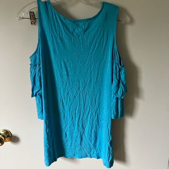 INC Blue cold shoulder Ruffled Tank Top - Picture 4 of 4